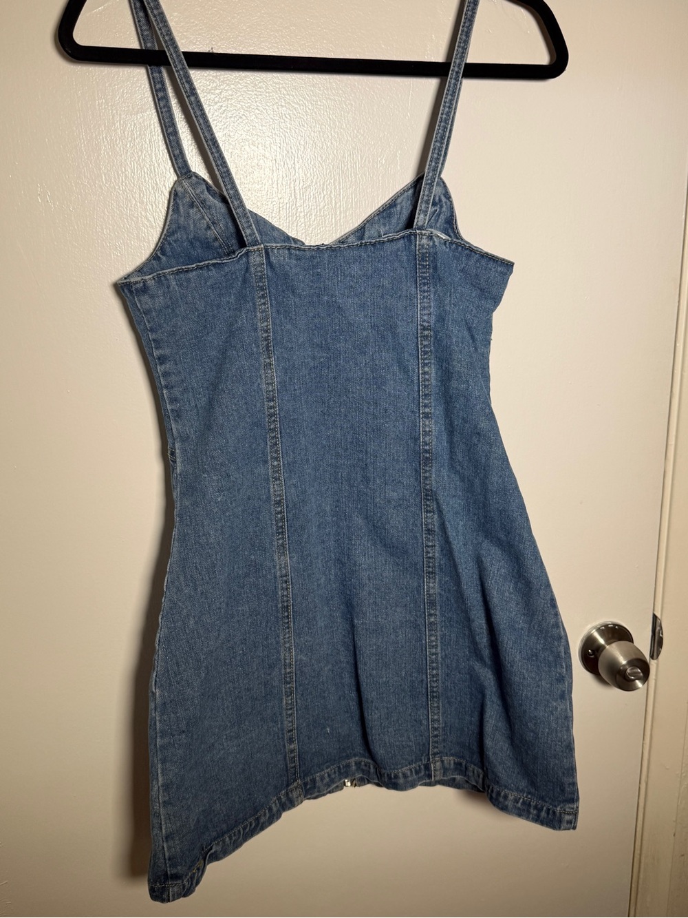 Top Charme Medium Wash Denim Zip Front Mini Dress O-Ring Sweetheart Size P - Picture 5 of 5
